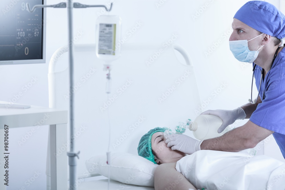 Rescuing patient with manual respirator Rescuing patient with manual respirator