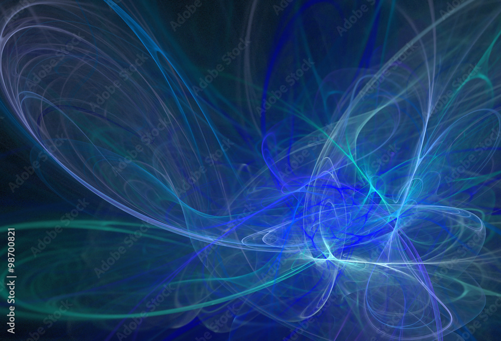 Abstract black background with blue and turquoise nebula or gala