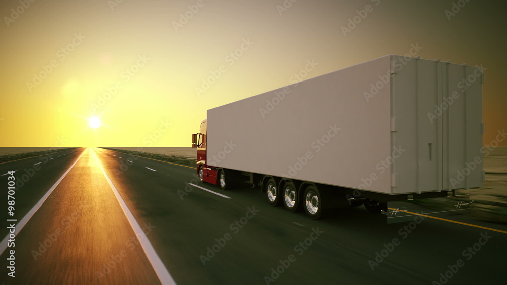 Truck with a trailer on the international highway. Loopable animation. HD Truck with a trailer on the international highway. Loopable animation. HD