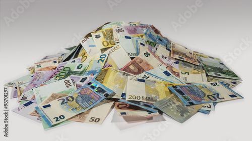 Large pile of money, cash, heaps, expensive, Euros photo
