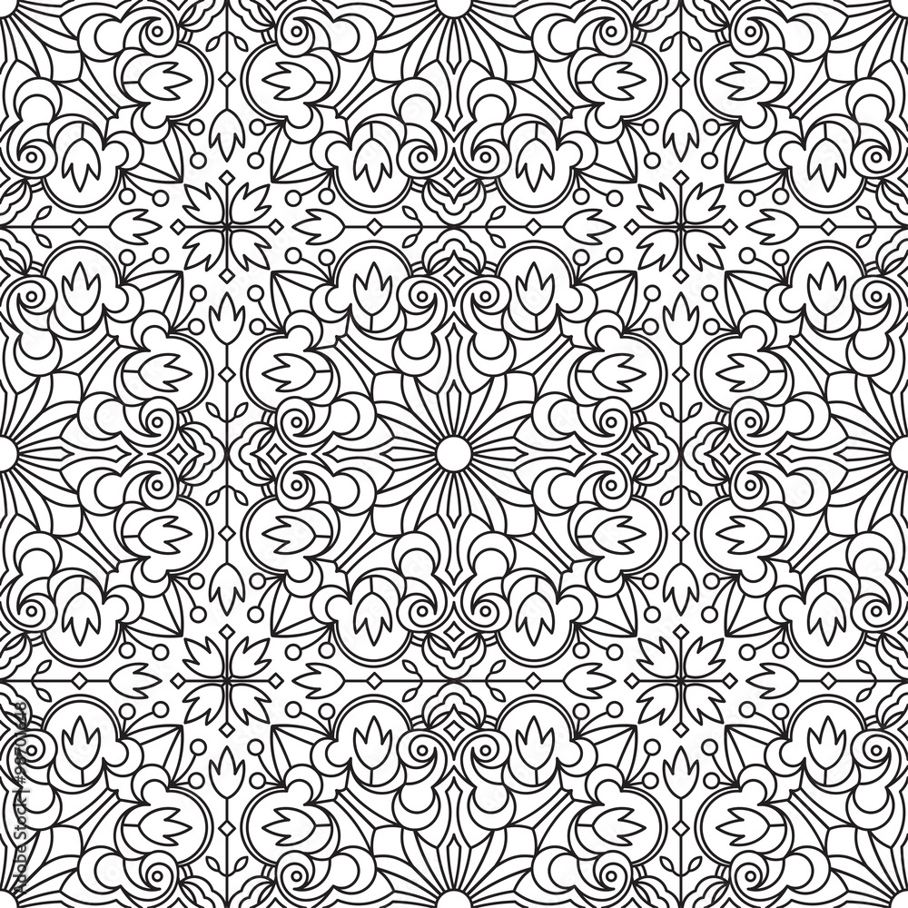 Seamless Abstract Tribal Black-White Pattern. Hand Drawn Ethnic Texture. Vector Illustration.
