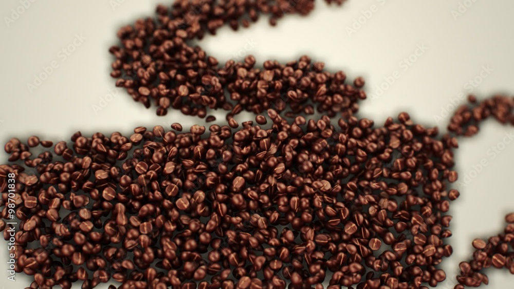 Brown grains that are creating a silhouette of the coffee cup with foam. Brown grains that are creating a silhouette of the coffee cup with foam.