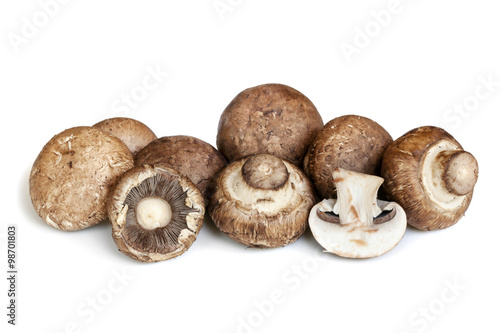 Swiss Brown Mushrooms Isolated on White