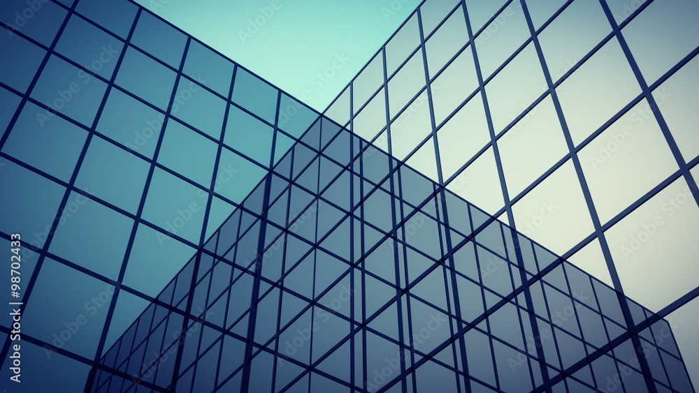 A typical sunrise view in the city center with reflective glass skyscrapers. HD