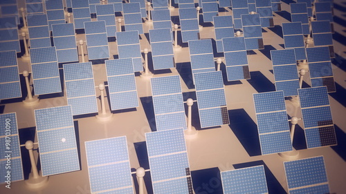 Animation of rotating solar panels adjusted to sunlight direction. Top view. HD