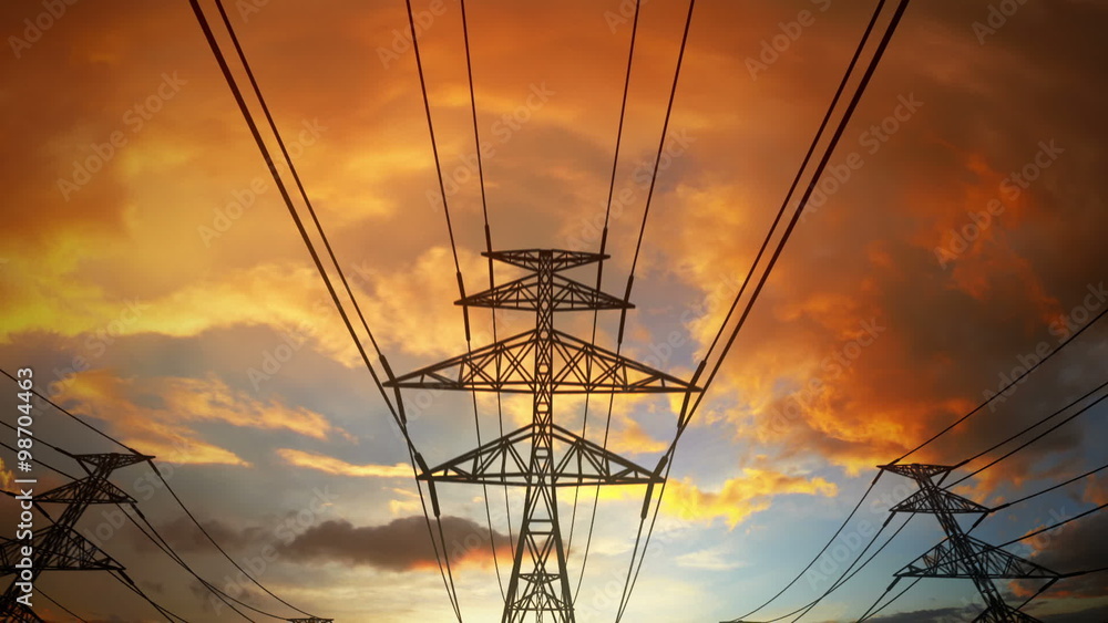 The endless flight through the electric power lines and pylons. Loopable. HD