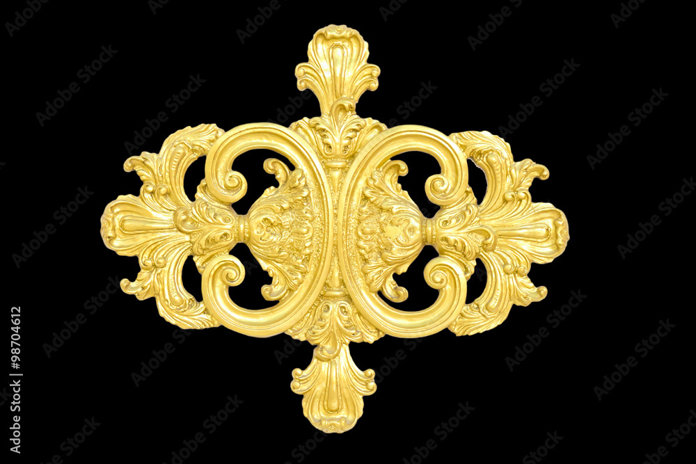 Stock Photo - framework of an ancient gold ornament on a black b