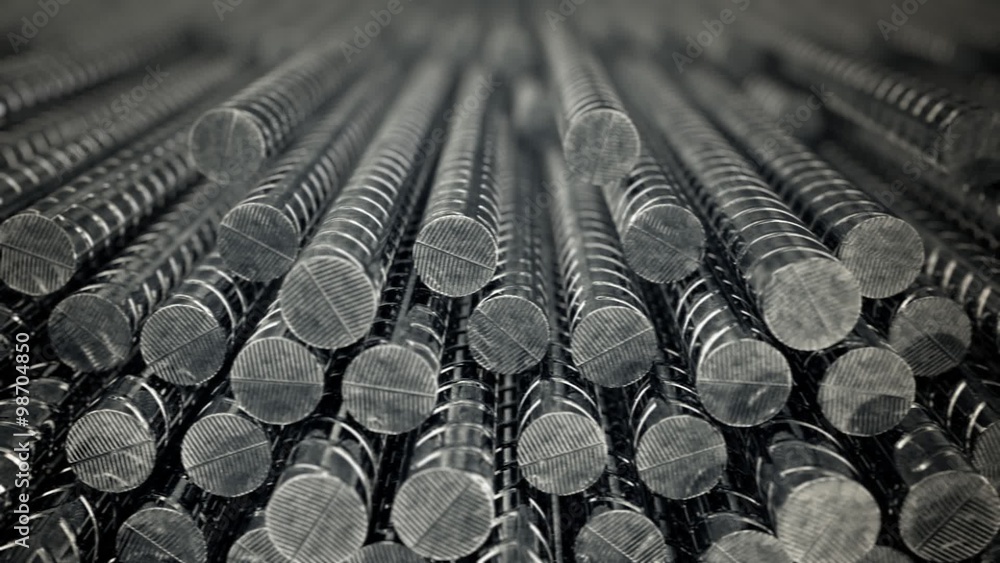 Background CG animation of steel reinforcing rods. Building working construction