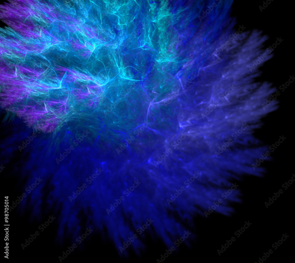 Abstract black background with blue and turquoise snow explosion