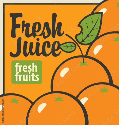 Vector banner with oranges and inscription fresh juices