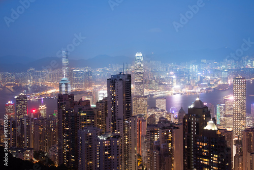 Defocus  View from Victoria Peak to the business borough and the