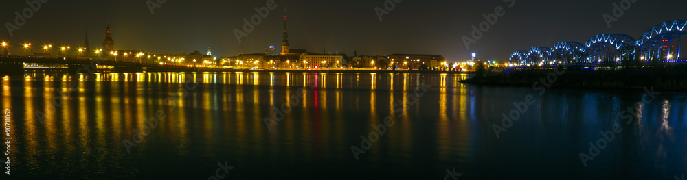 Silhouette of Riga by night