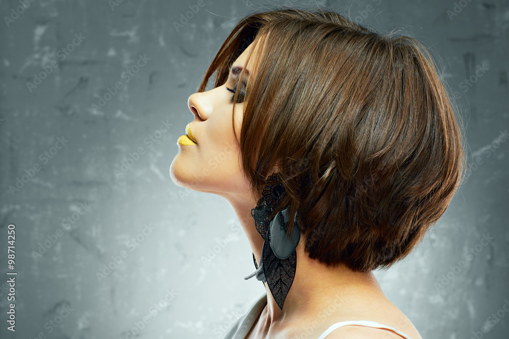 profile face portrait of sexy woman with medium length hair . b profile face portrait of sexy woman with medium length hair . b