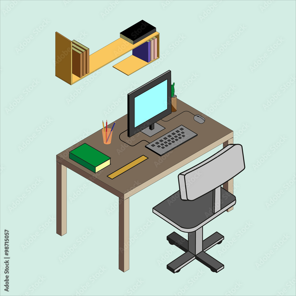 Isometric image of the workplace Isometric image of the workplace