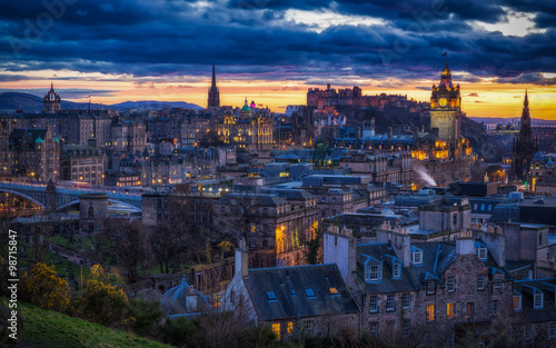Dramatic sky at twilight over Edinburgh, Scotland, UK