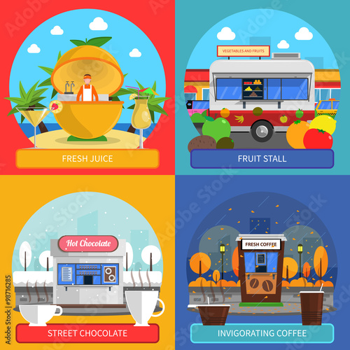 Street Food Concept Icons Set 
