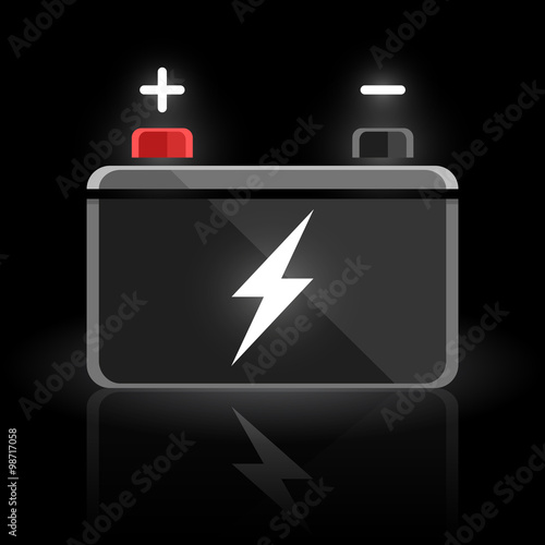 Concept automotive 12 volt car battery design on black background