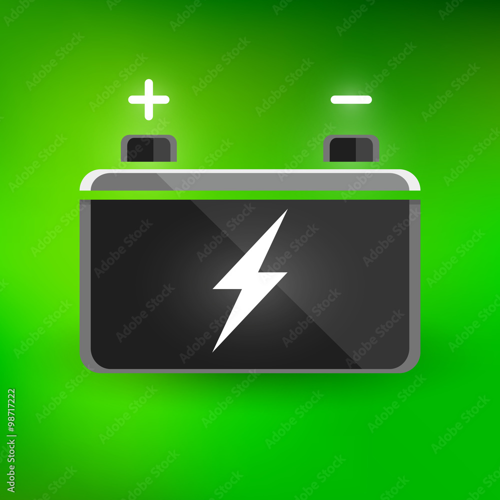 Concept automotive 12 volt car battery design on green background Concept automotive 12 volt car battery design on green background
