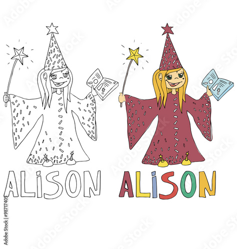 the simple drawing sketches cartoon and color with the image of children with different names in the compatibility with the character