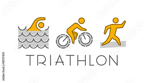 Canvas Print Line and flat triathlon logo. Swimming, cycling and running icon