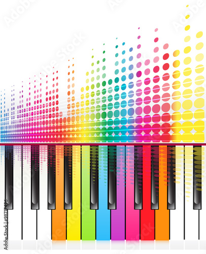 rainbow keys of piano and sound waves lines.vector