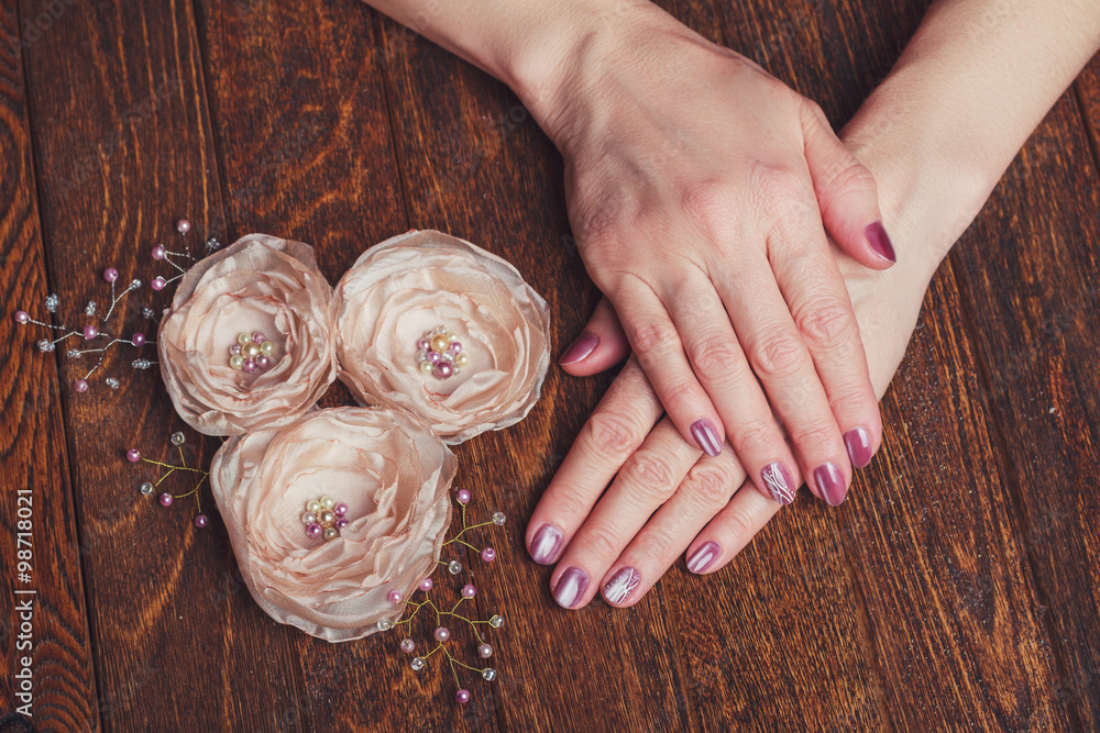 Pink nail art with white dots and lines Pink nail art with white dots and lines