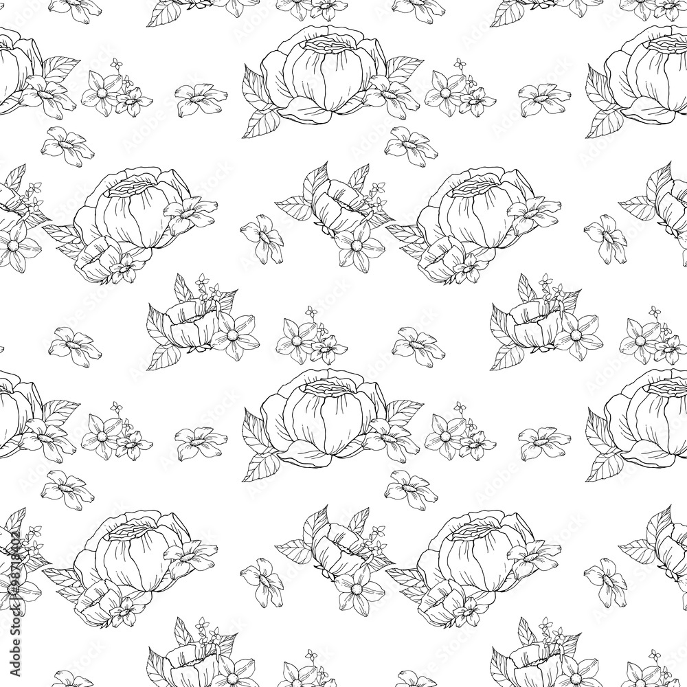 Obraz premium Seamless black and white floral pattern