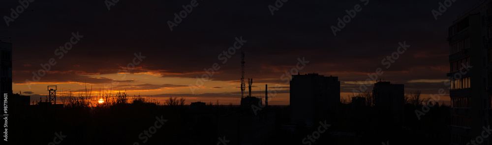 Panorama bloody urban sunset