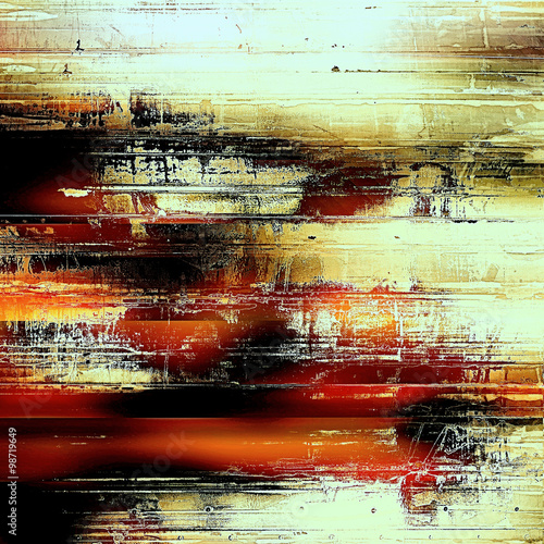 Abstract grunge background with retro design elements and different color patterns: yellow (beige); brown; black; red (orange); cyan