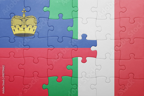 puzzle with the national flag of italy and liechtenstein
