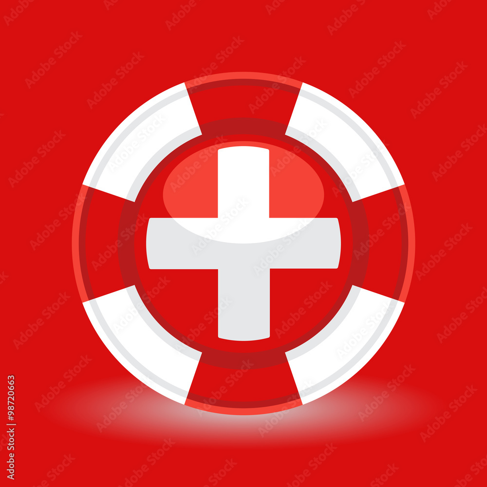 Lifebuoy / life preserver with medical cross icon concept on red background. Vector illustration Lifebuoy / life preserver with medical cross icon concept on red background. Vector illustration