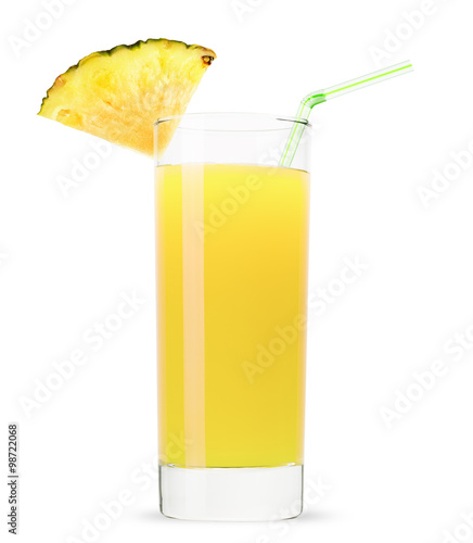 glass of pineapple juice isolated on white background