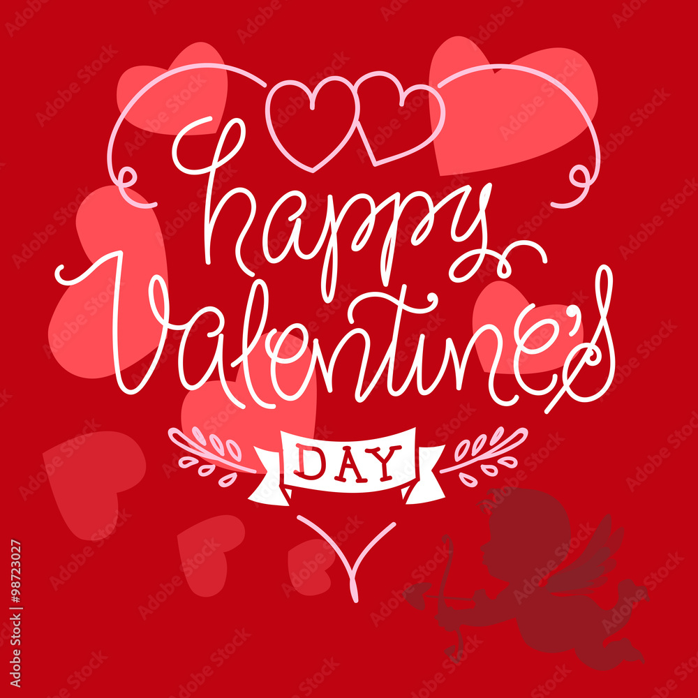 Happy Valentine's Day Lettering Greeting Card. Vector Illustration