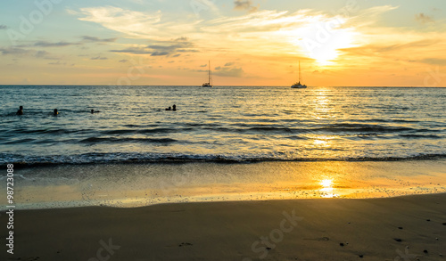 sunset at Layan beach, Phuket Island in Thailand