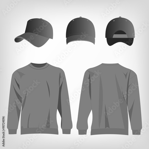 Sport grey sweater and baseball cap isolated set vector