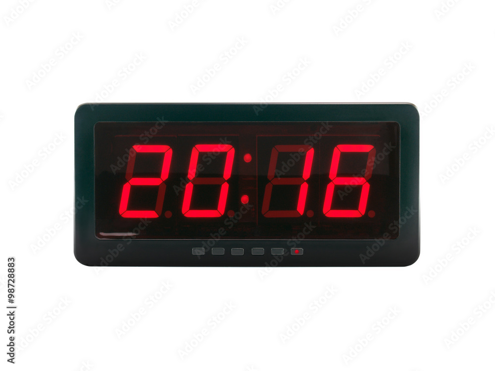 close up red led light illumination numbers 2016 on black digital electric alarm clock face isolated on white background, time symbol concept for celebrating the New Year close up red led light illumination numbers 2016 on black digital electric alarm clock face isolated on white background, time symbol concept for celebrating the New Year