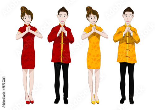 Chinese New Year People Gre...