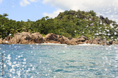Beautiful Huge granite boulders on Curieuse Island in Indian Ocean