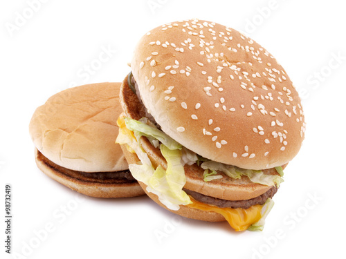 Large hamburger on a white background