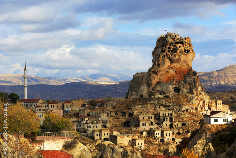 Cappadocia and rock formations in Ortahisar,  Anatolia