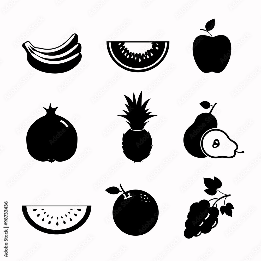 Vector food black icon set Vector food black icon set