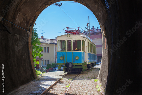 Tram near the tunnel.