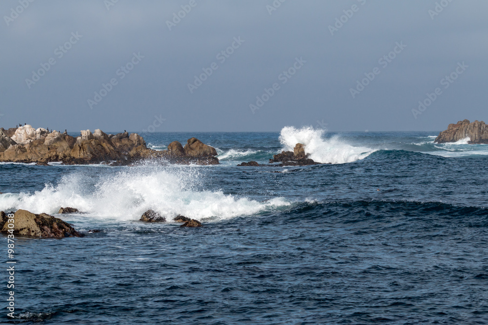 Waves Crashing Ashore on Rocks