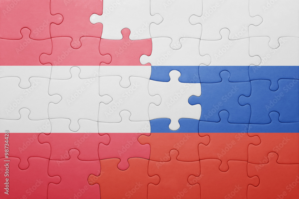 puzzle with the national flag of austria and russia puzzle with the national flag of austria and russia