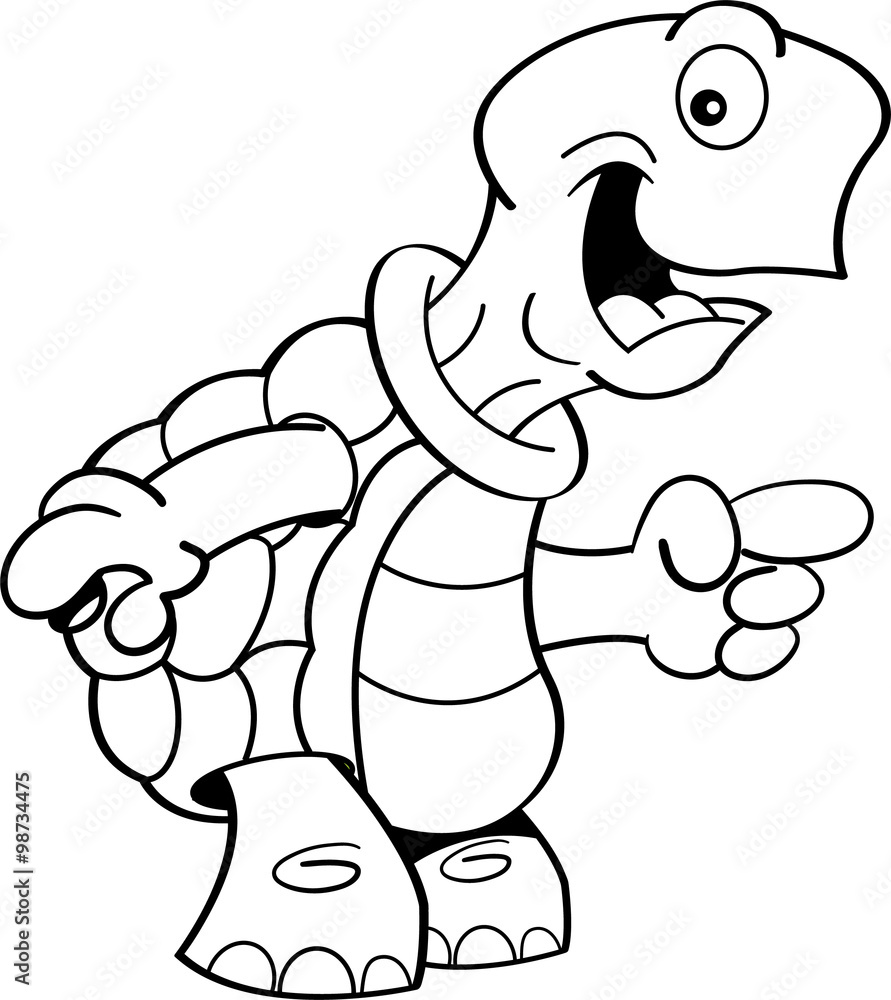 Black and white illustration of a turtle pointing. Black and white illustration of a turtle pointing.