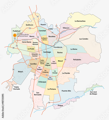 Road and administrative map of agglomeration santiago, Chile