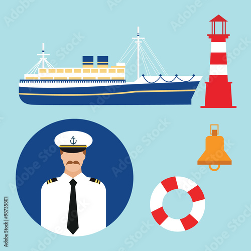 cruise ship captain vector boat sailor icon set nautical lighthouse  marine sea
