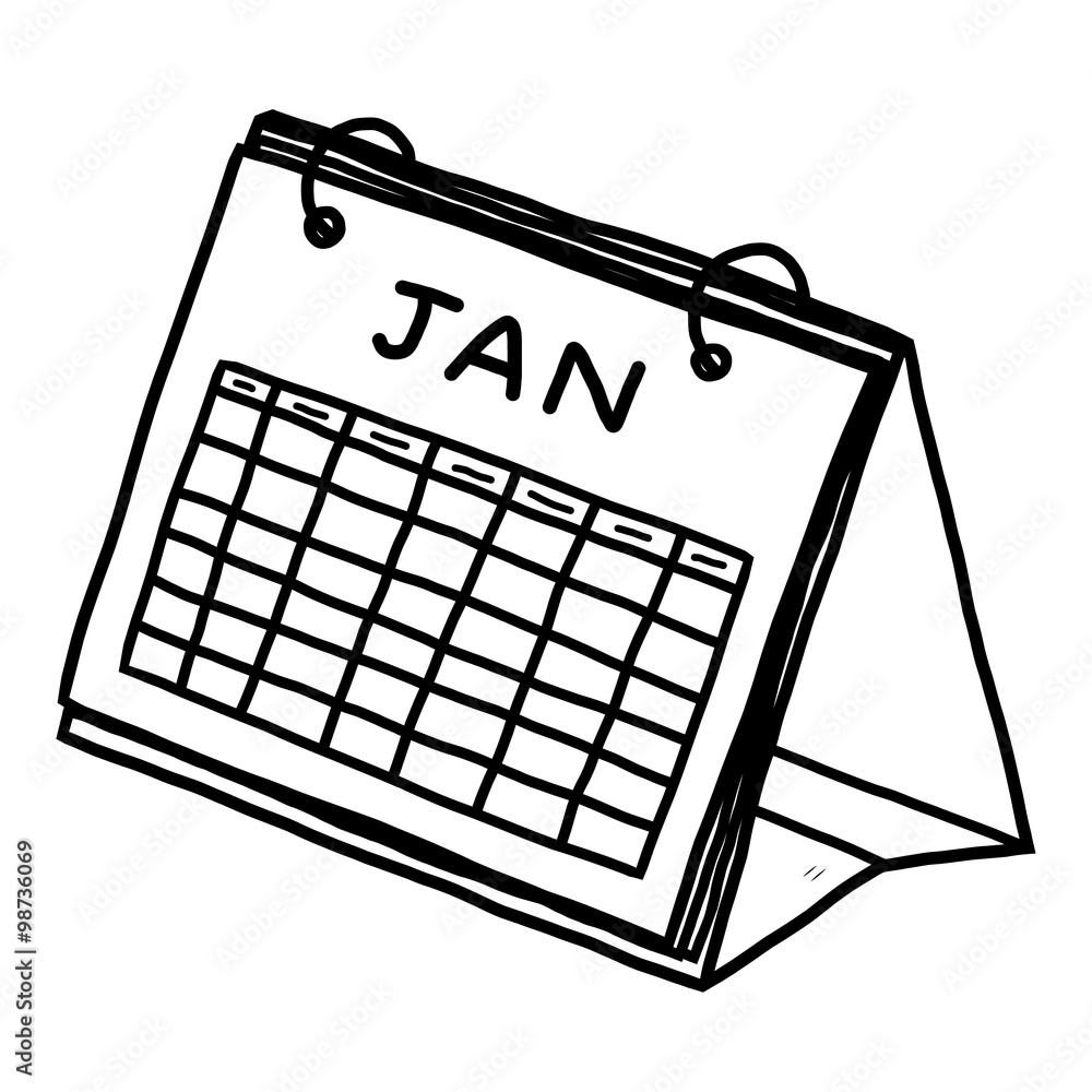 calendar of January / cartoon vector and illustration, black and white
