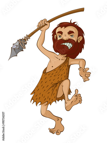 Cartoon caveman with a spear, Vector Illustration