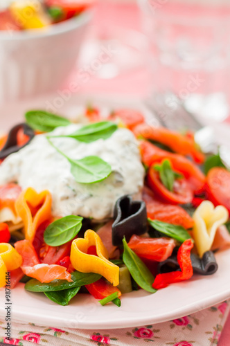 Salmon and Heart Shaped Pasta Salad with Creamy Dressing